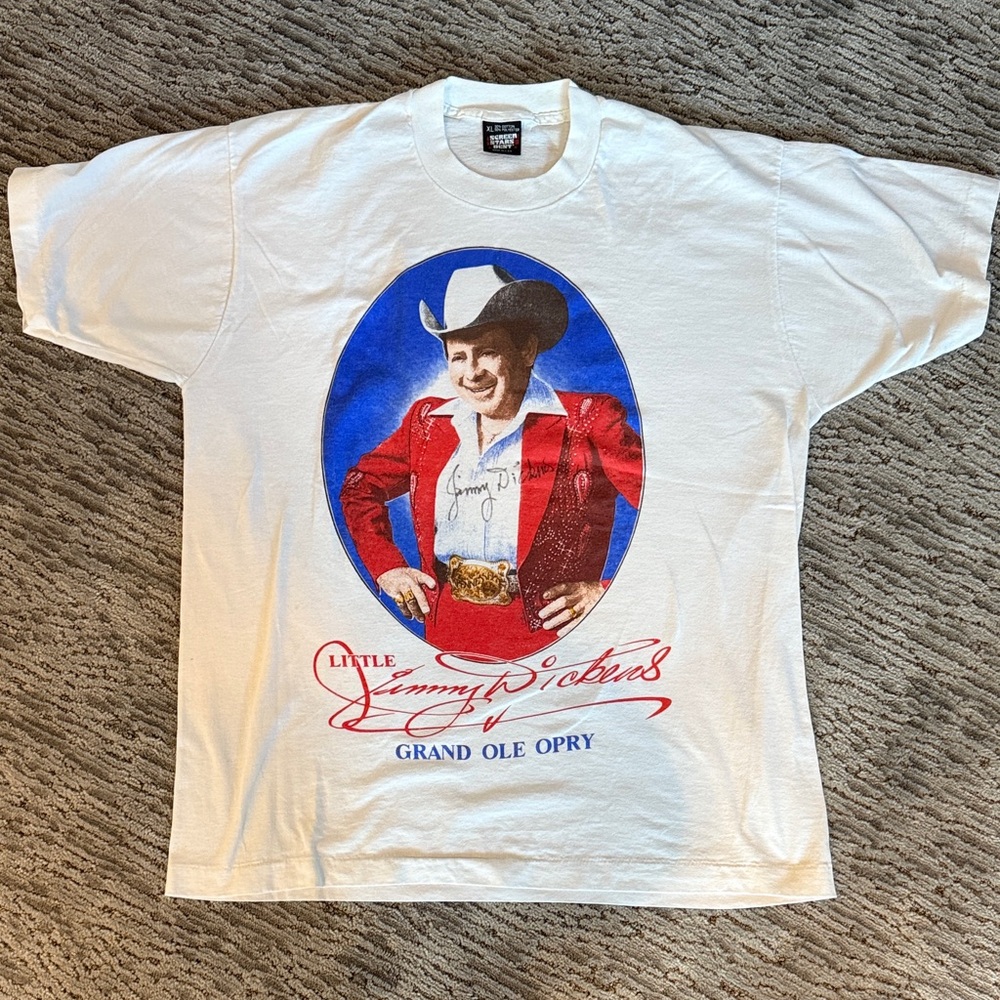 Vintage Little Jimmy Dickens White Graphic Tee with Autograph